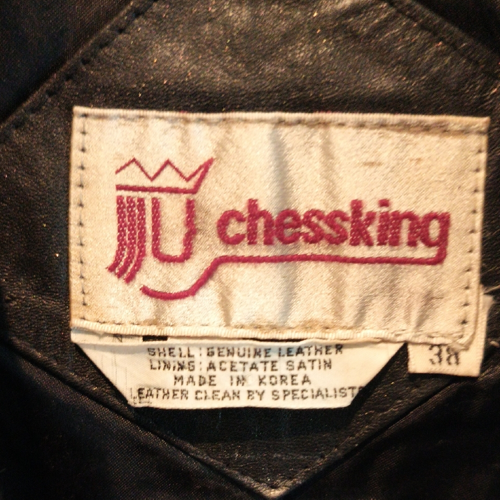 FINAL PRICE Chess King Black Leather Jacket with Rear Flap Size 38